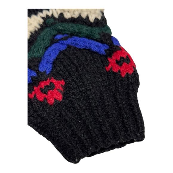 Vintage 80's GAP Men's Wool XL Black Red Green Gray Ivory Fair Isle Sweater - Picture 5 of 14